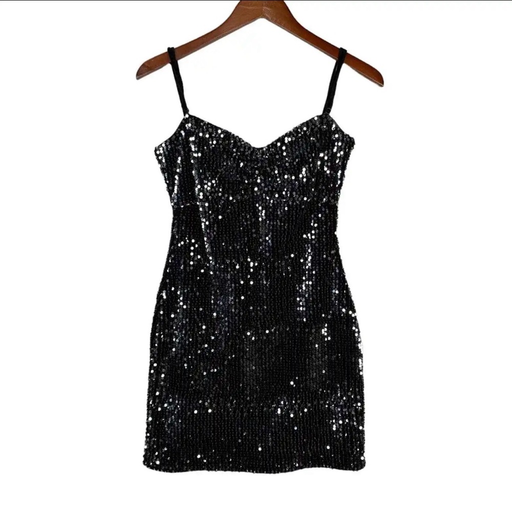 Zara Black Silver Sequin Bodycon Mini Dress Evening Party Women’s Size M